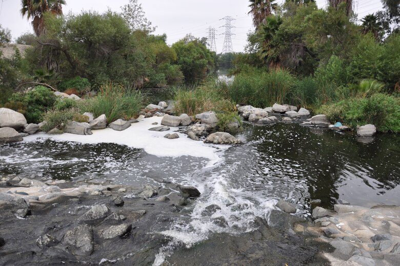 In a section of river at the confluence of San Jose Creek and San Gabriel river not disturbed by illegal camping, the natural beauty of the land managed by the U.S. Army Corps of Engineers Los Angeles District is revealed. The U.S. Army Corps of Engineers Los Angeles District cleared about 120 acres of creek and riverbank, Sept. 27-Oct. 22, 2021, in an ambitious cleanup project.