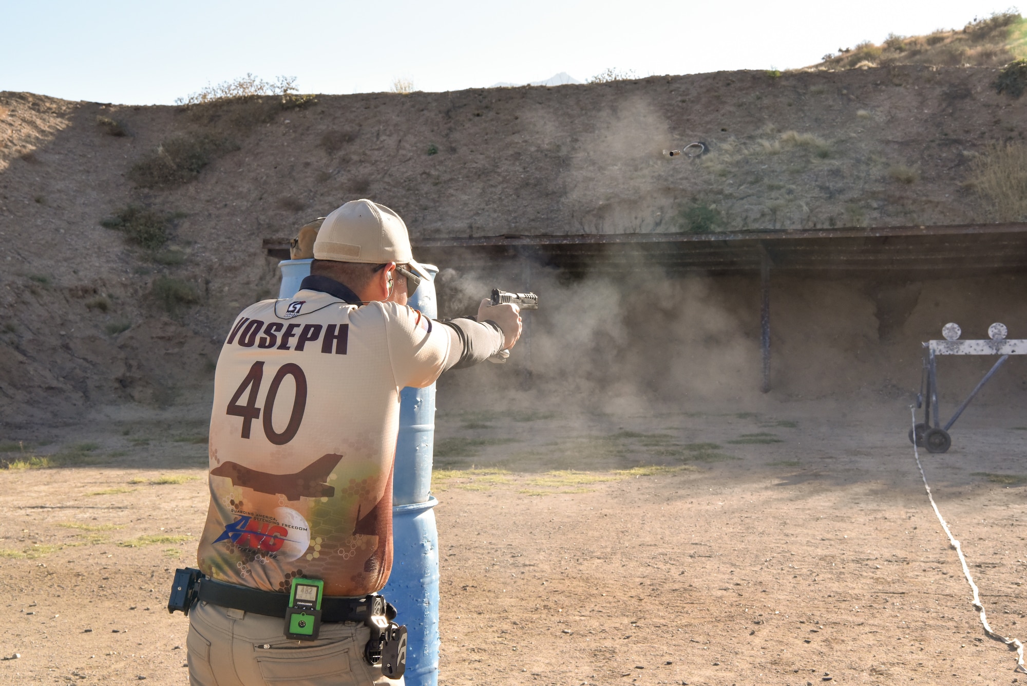 Captain Jaminh Vo, 162nd Wing Arizona Air National Guard Aviation Maintenance Officer, trains for his upcoming National Pistol Shooting Association, National Championship competition near Oro Valley, AZ, October 19, 2021. (U.S. Air Force photo by Staff Sgt. Van Whatcott)