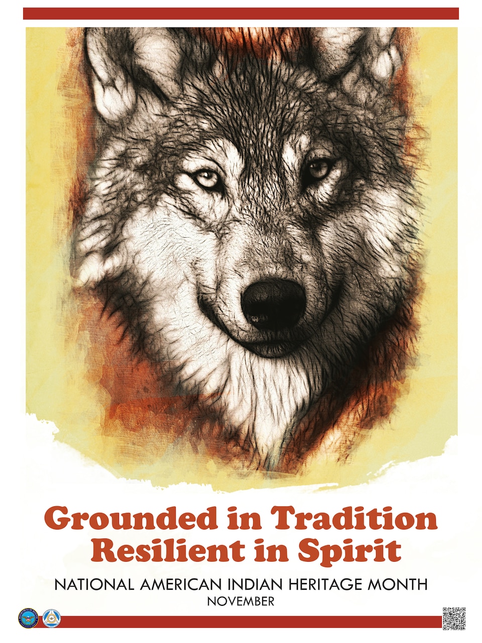 A poster features a drawing of a wolf.