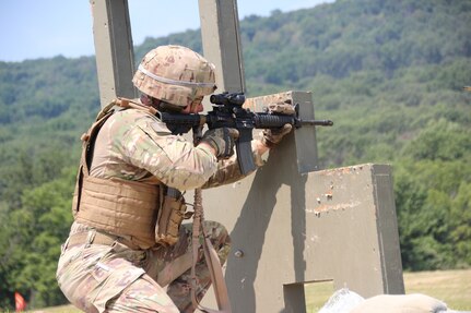 Members of the 109th Infantry Battalion, 28th Infantry Division, trained on ranges at Fort Indiantown Gap, Pennsylvania, August 6, in preparation for a mission in Egypt in the next year. Completing basic rifle qualification with the M4 is one of the 14 individual tasks and 4 collective tasks to complete prior to a mobilization.