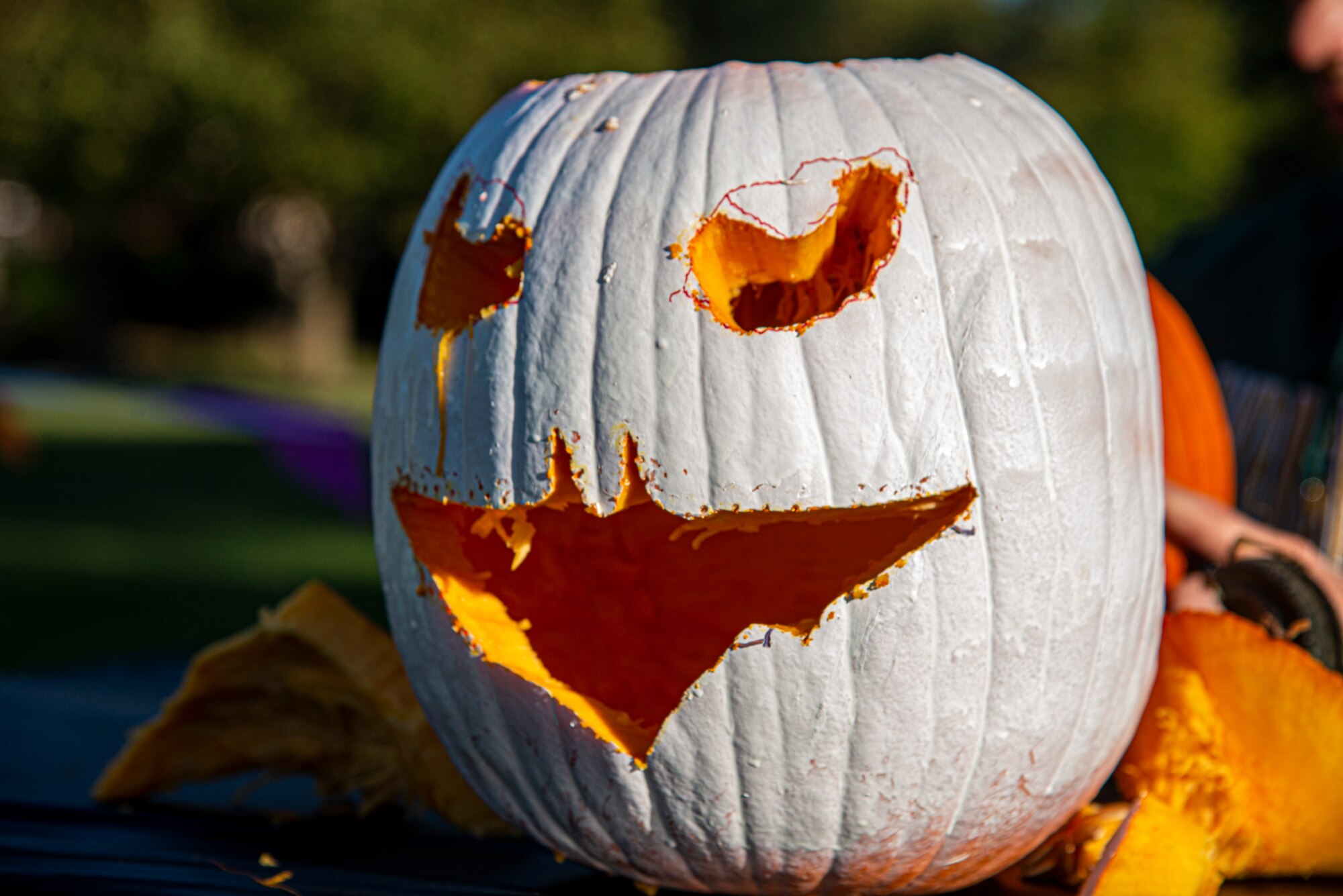 A Joker-themed pumpkin sits on display during the Great Pumpkin Off and “Truck or Treat” event.