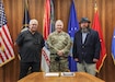 From left to right, Association of Civilian Technicians (ACT) members, Mr. Pete Rendon, president of the Air Bluegrass Chapter, Maj. Gen. Hal Lamberton, Kentucky Adjutant General, Mr. Chris Searcy, president of the Kentucky Army Chapter pose for a photo prior to the official signing of the 2021 Kentucky National Guard Joint Labor-Management Agreement, Oct. 25, 2021, on Boone National Guard Center, Frankfort, Ky.