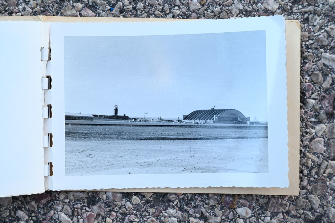 A view of the Pride Hangar facility and the air tower at Rapid City Air Force Base, S.D, 1952. (Courtesy photo by Fred Solomon)