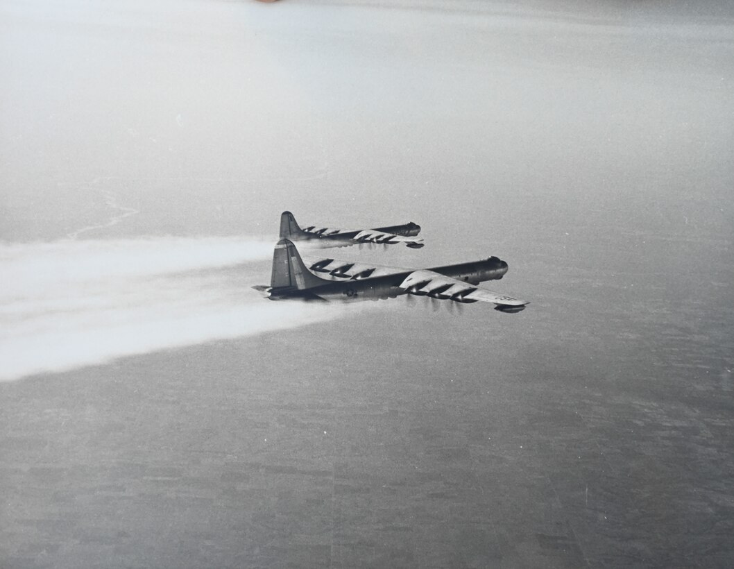 Two B-36 Peacemakers fly in unison from Rapid City Air Force Base, S.D., 1952. (Courtesy photo by Fred Solomon)
