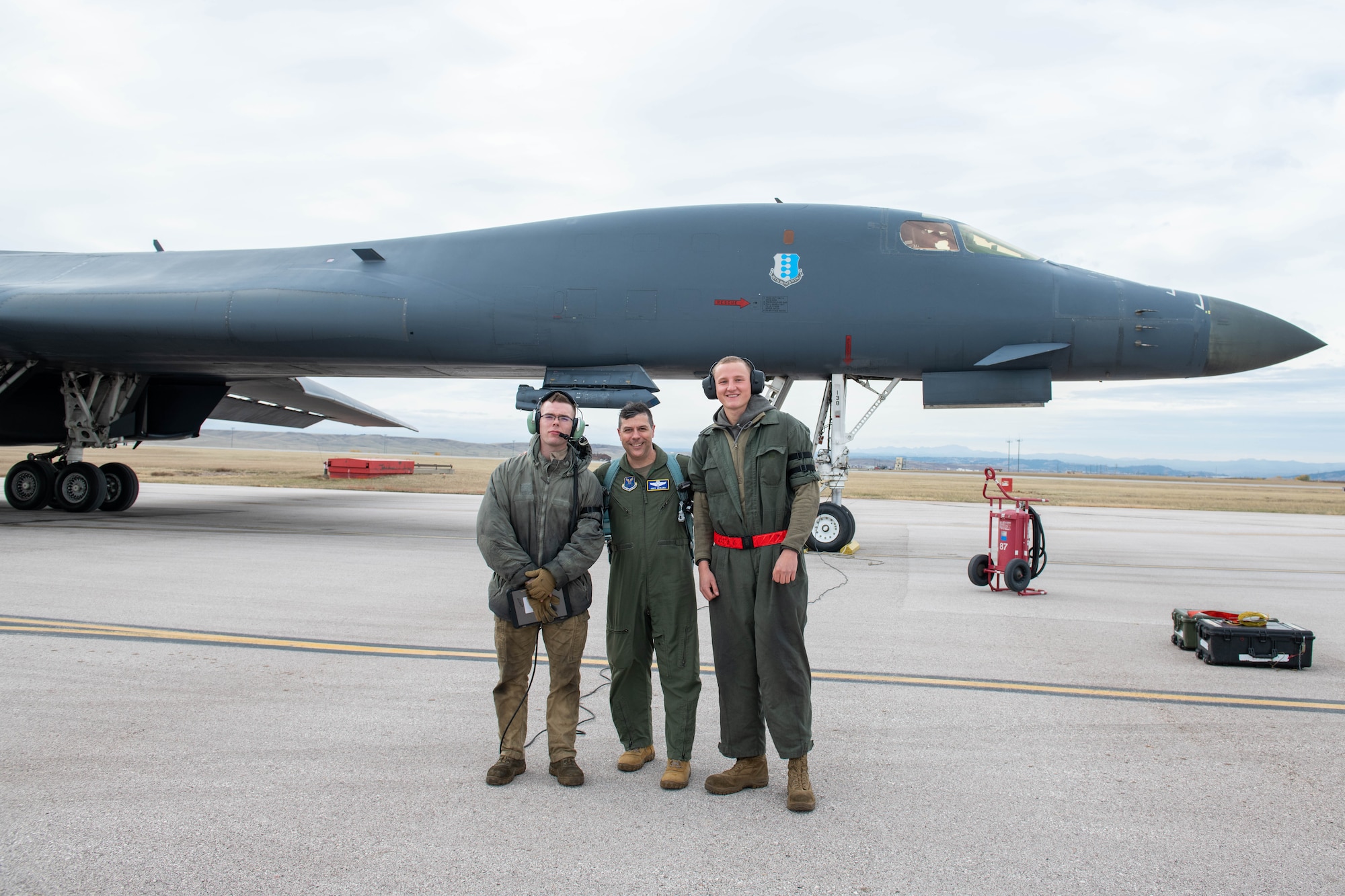 Maj. Gen. Andrew J. Gebara, 8th Air Force and Joint-Global Strike Operations Center commander, poses with 34th Maintenance Squadron members for a group photo at Ellsworth Air Force Base, S.D., Oct. 26, 2021. Gebara visited multiple units during his visit, immersing himself into Ellsworth’s Raider nation. (U.S. Air Force photo by Airman 1st Class Quentin Marx)