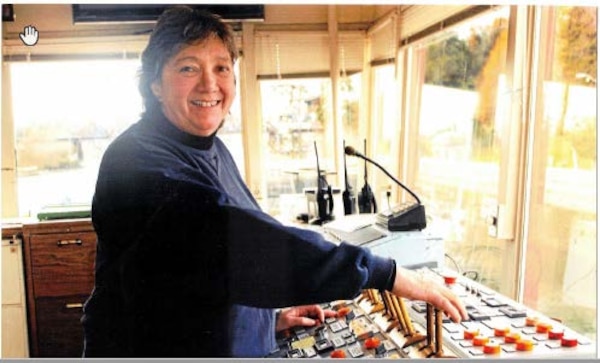 Photo of Victoria "Vickie" Shepard in the control tower at the Lake Washington Ship Canal and Hiram M. Chittenden Locks, Seattle.