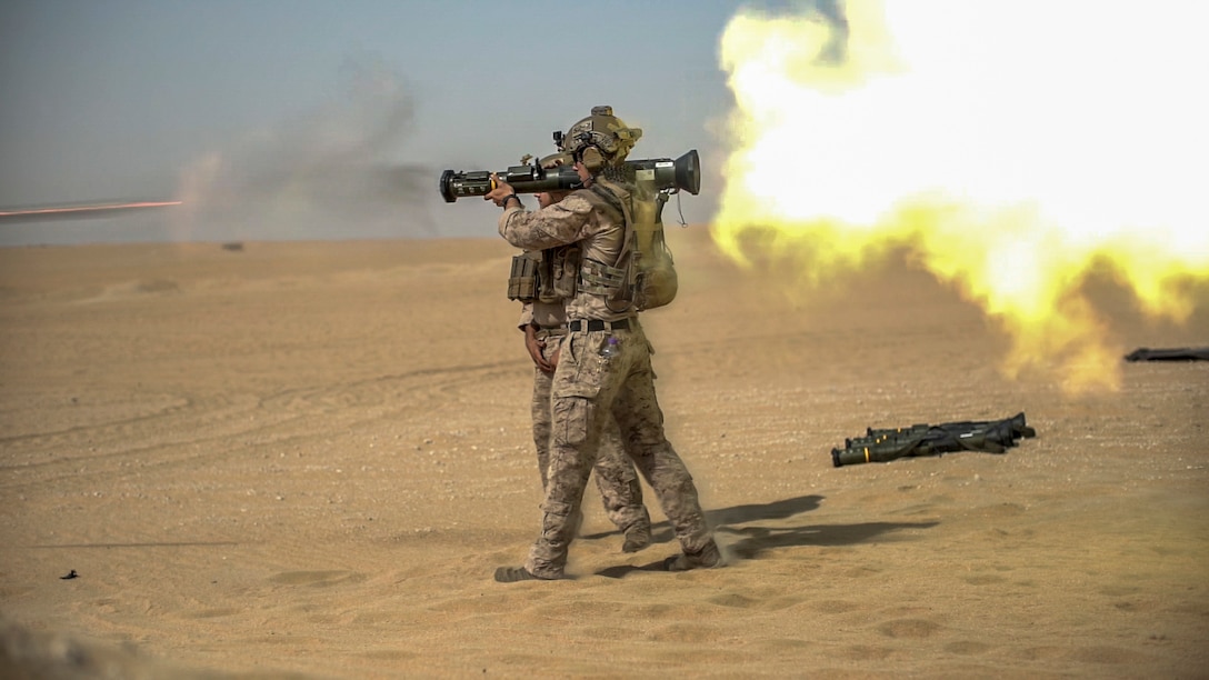 UDARI RANGE COMPLEX, Kuwait (Oct. 7, 2021) Reconnaissance Marine assigned to the All Domain Reconnaissance Detachment, 11th Marine Expeditionary Unit (MEU), fires an M136E1 AT4-CS confined space light anti-armor weapon during a live-fire range at the Udari Range Complex, Kuwait, Oct. 7. The 11th MEU and Essex Amphibious Ready Group are deployed to the U.S. 5th Fleet area of operations in support of naval operations to ensure maritime stability and security in the Central Region, connecting the Mediterranean and Pacific through the Western Indian Ocean and three strategic choke points. (U.S. Marine Corps photo by Cpl. Israel Chincio/Released)