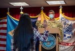 U.S. Army 1st Lt. Juan Fajardo, a native of Hamilton, N.J., administers the oath of enlistment to a future New Jersey Air National Guardsman at the Military Entrance Processing Station Fort Dix. MEPS