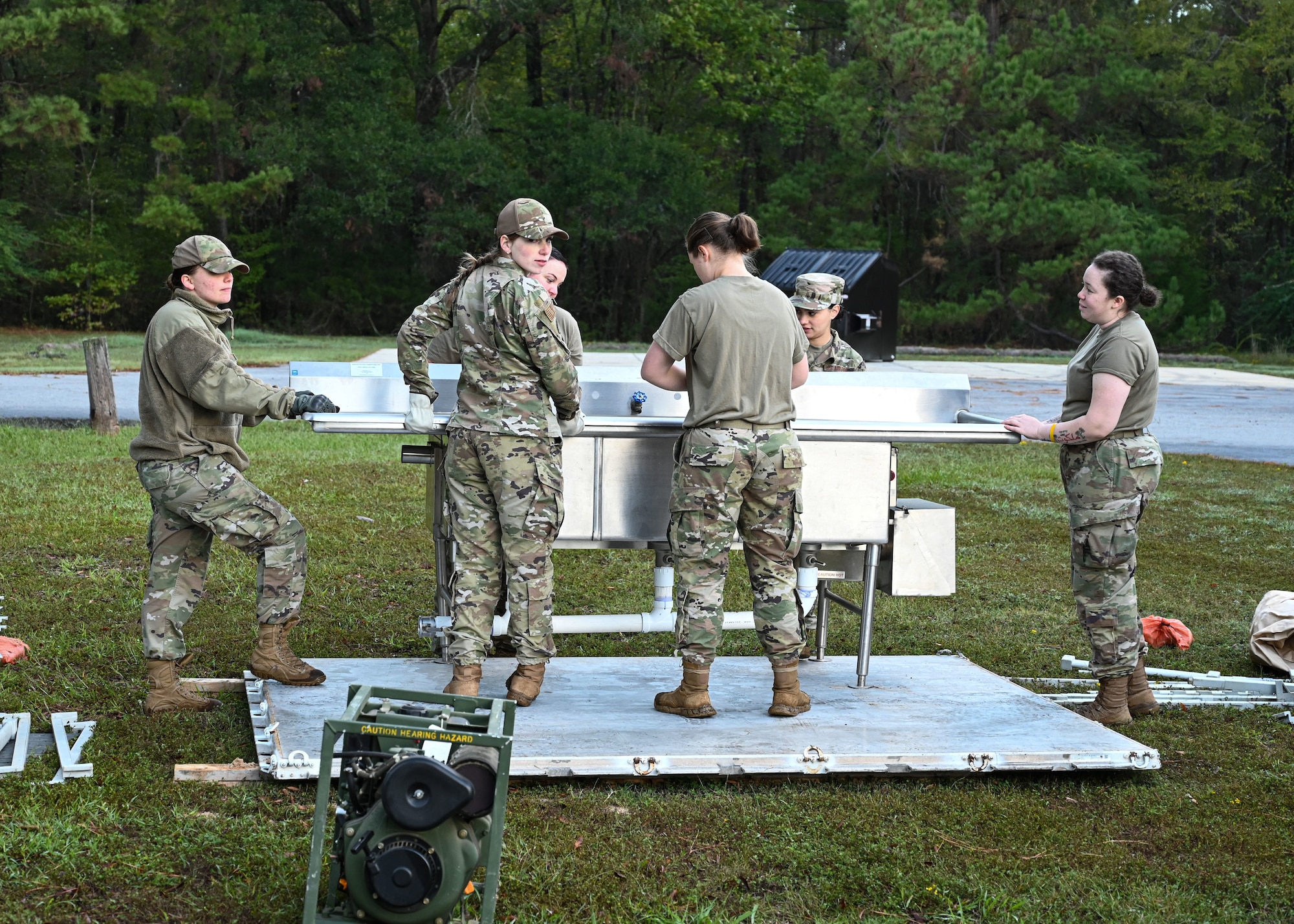 Airmen set up an expeditionary kitchen
