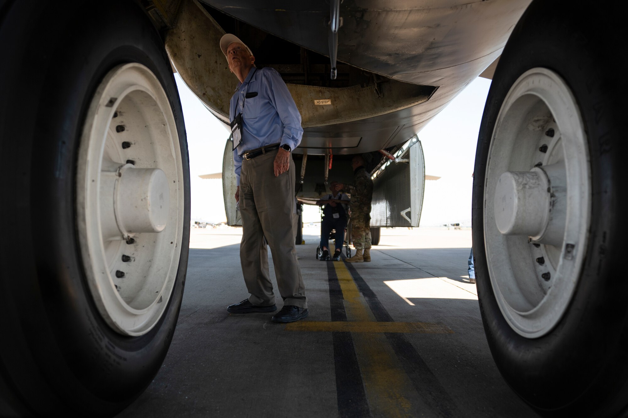 Photo of a person looking underneath a B-52