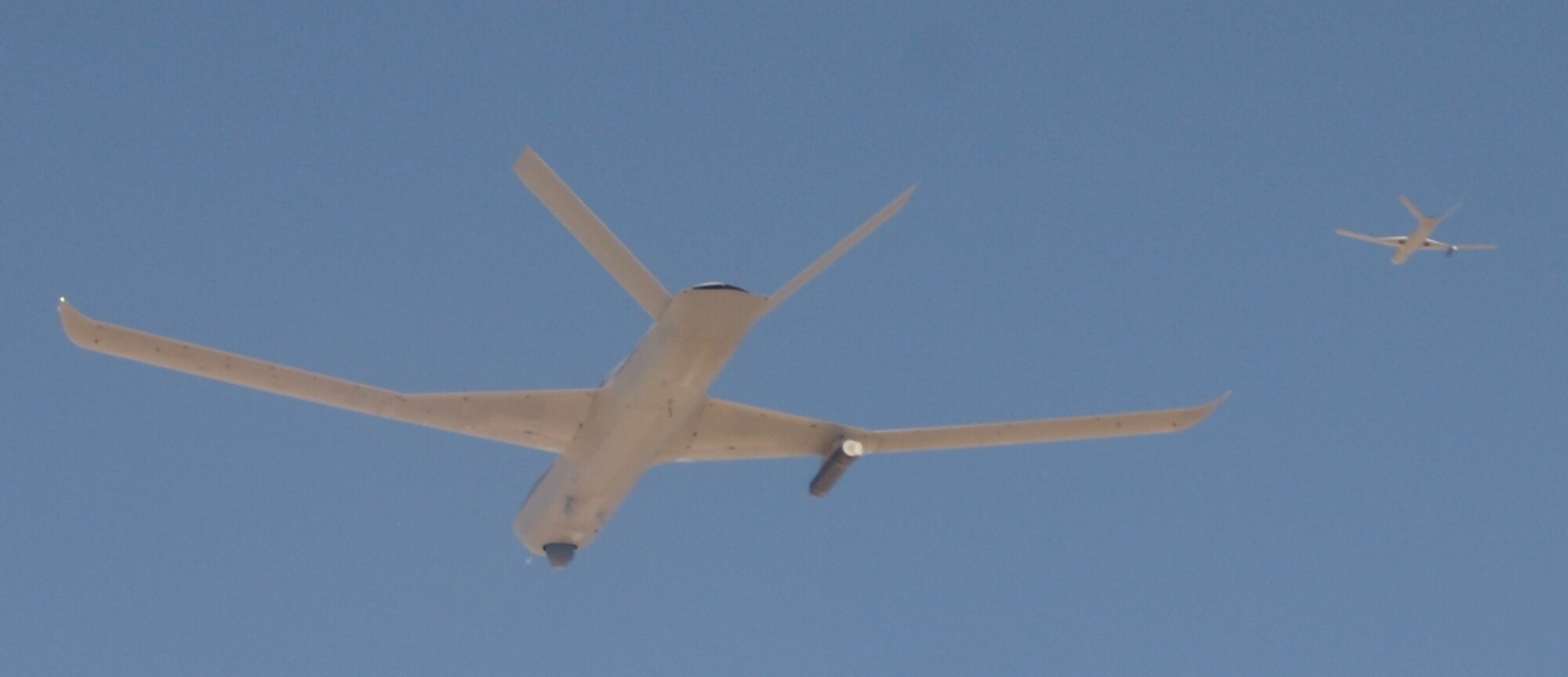 Two General Atomics MQ-20 Avengers fly collaborative unmanned aircraft teaming experiments during Edwards Air Force Base’s Orange Flag 21-3 (Photo courtesy of General Atomics)