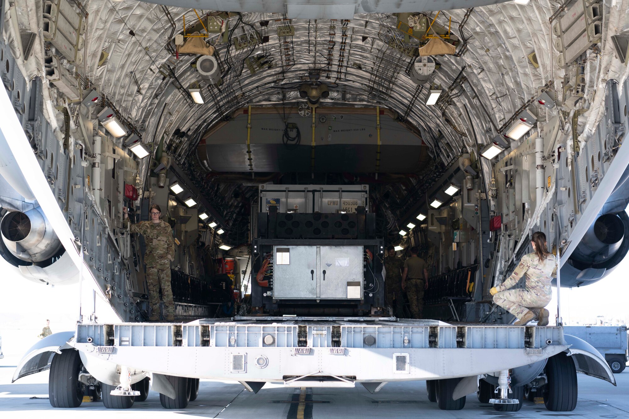 a photo of a planes cargo hold