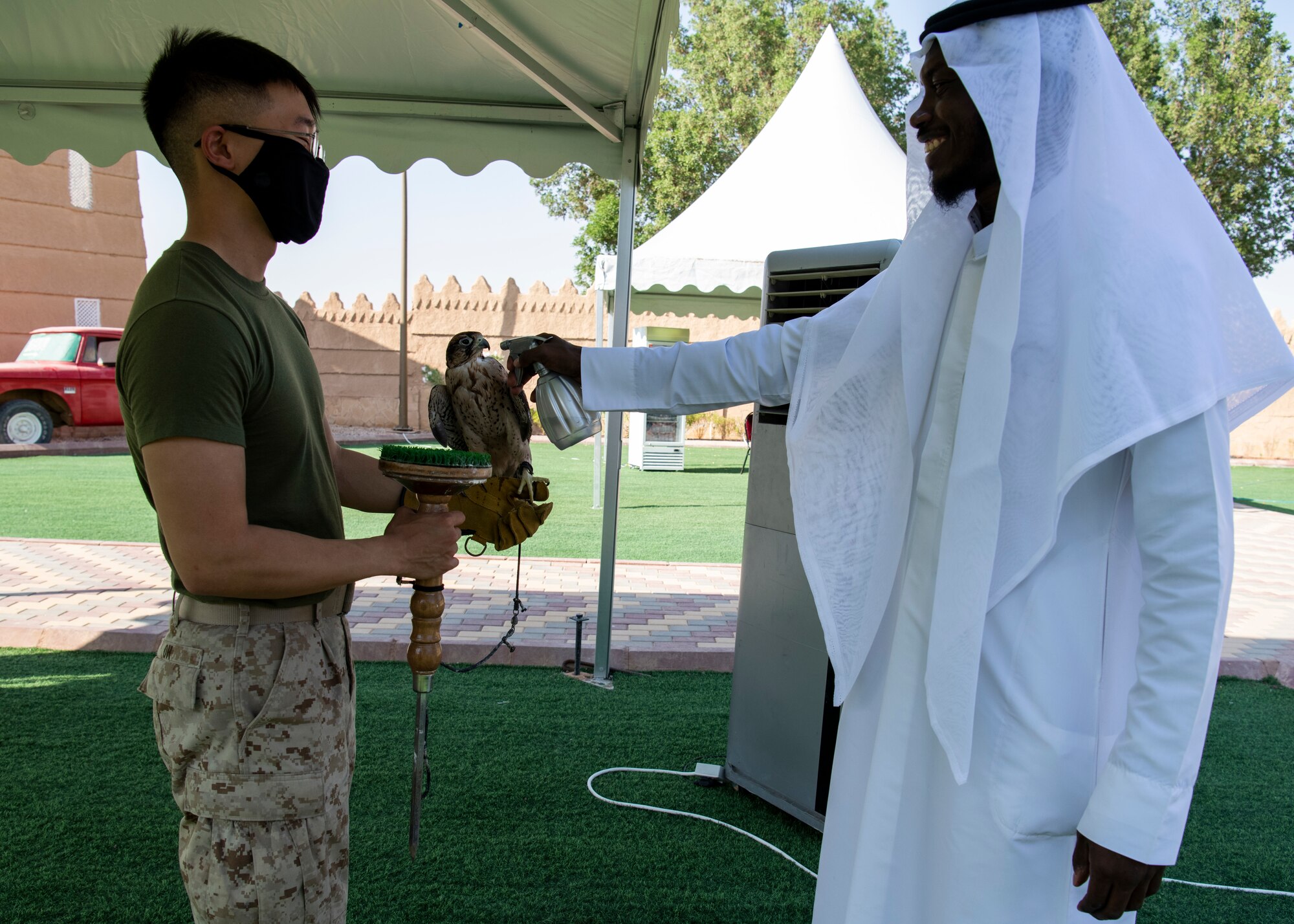 More than 500 U.S. service members from across Prince Sultan Air Base attended the third Saudi Cultural Days at the PSAB Museum, Kingdom of Saudi Arabia, Oct. 14 to Oct. 16, 2021. The event was hosted through a collaborative effort between the Scientist Gifts Program, local members of the Royal Saudi Air Force, and the 378th Air Expeditionary Wing Host Nation Coordination Cell, to provide an opportunity for joint U.S. forces to learn about the history, culture and traditions of the nation of Saudi Arabia. Event attendees received an informational presentation, toured the museum, interacted with native animals, tried on traditional Saudi Arabian clothing, and enjoyed dates, tea, and other local food.