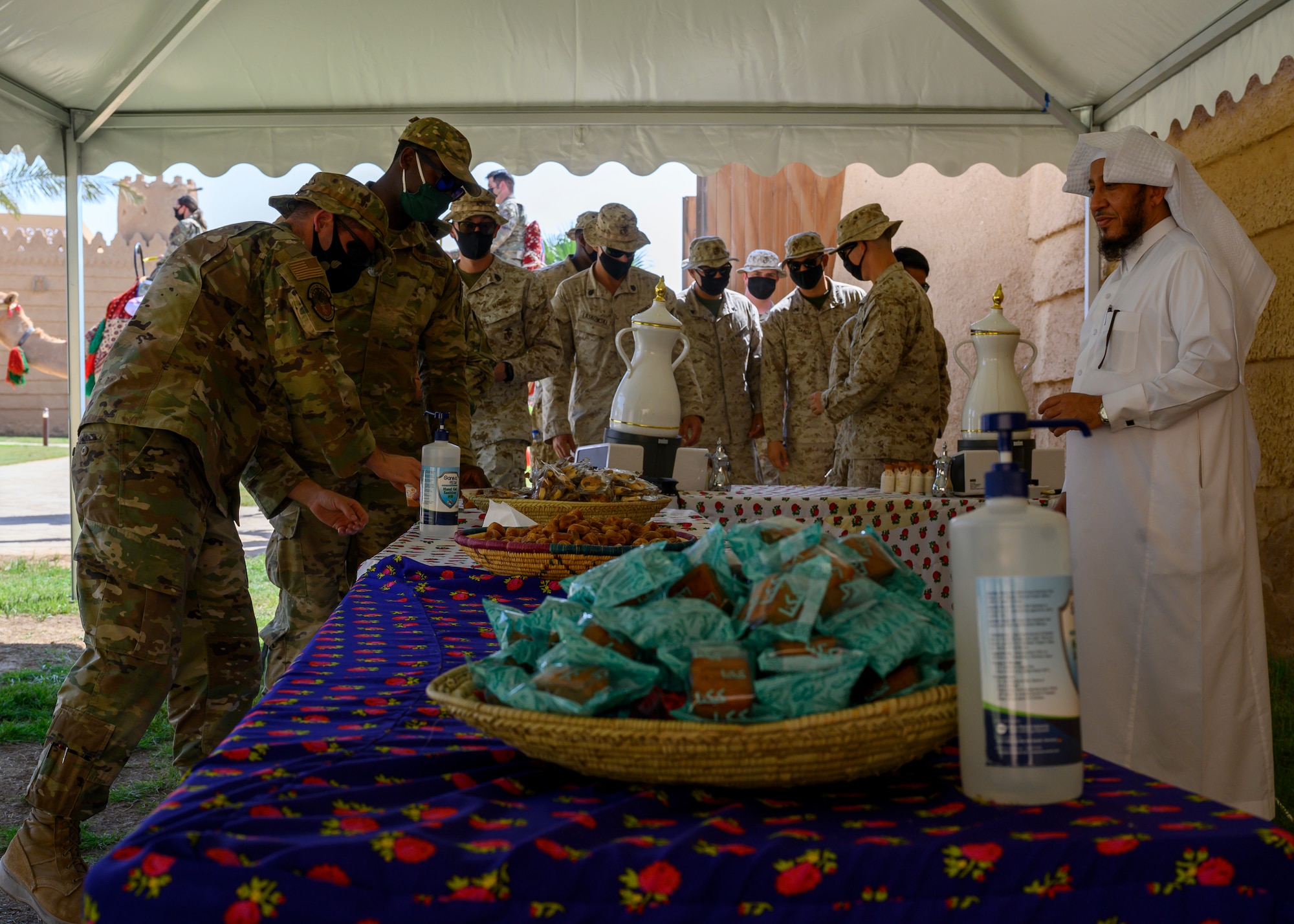 More than 500 U.S. service members from across Prince Sultan Air Base attended the third Saudi Cultural Days at the PSAB Museum, Kingdom of Saudi Arabia, Oct. 14 to Oct. 16, 2021. The event was hosted through a collaborative effort between the Scientist Gifts Program, local members of the Royal Saudi Air Force, and the 378th Air Expeditionary Wing Host Nation Coordination Cell, to provide an opportunity for joint U.S. forces to learn about the history, culture and traditions of the nation of Saudi Arabia. Event attendees received an informational presentation, toured the museum, interacted with native animals, tried on traditional Saudi Arabian clothing, and enjoyed dates, tea, and other local food.