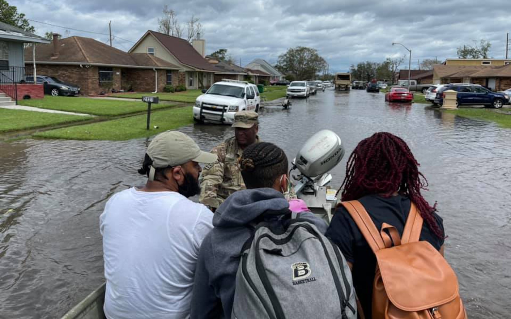 Louisiana National Guardsmen rescue people in LaPlace, Louisiana, in the aftermath of Hurricane Ida. More than 6,000 members of the National Guard from more than a dozen states were in Louisiana assisting state and federal partners with relief efforts.