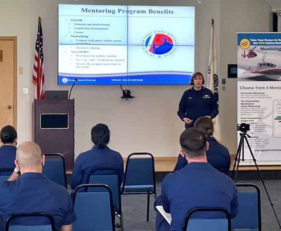 Photo of Coast Guard personnel attending a Mentoring Program information session