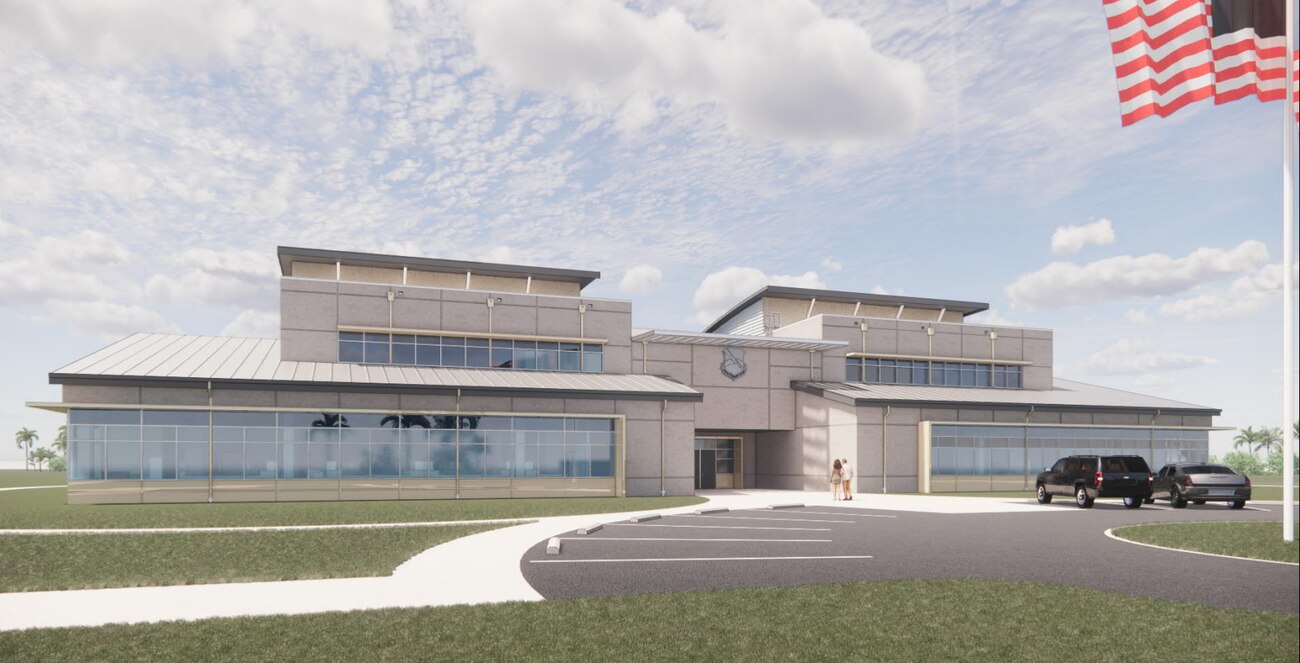 Rendering of the future 325th Fighter Wing Headquarters building. (Courtesy Asset)