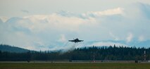 A Royal Australian Air Force EA-18G Growler takes off from Eielson Air Force Base, Alaska, Aug. 11, 2021. The EA-18G Growler is an electronic attack aircraft capable of disrupting, deceiving or denying a broad range of military electronic systems, including radars and communications. (U.S. Air Force photo by Senior Airman Beaux Hebert)