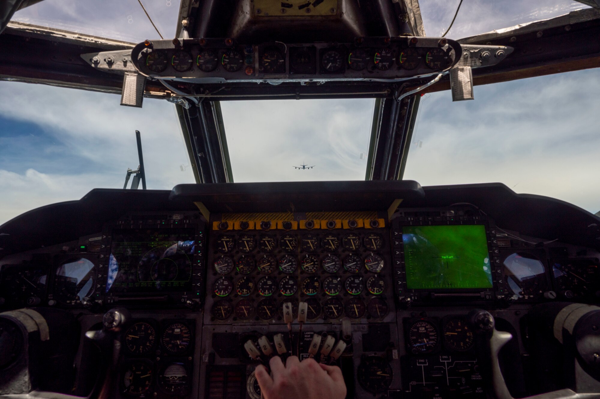 U.S. Air Force B-52 Stratofortress aircrew members assigned to the 20th Bomb Squadron, Barksdale Air Force Base, Louisiana, conduct in-air refueling operations from a KC-135 Stratotanker August 31, 2021, in the Indo-Pacific region. This deployment allows aircrew and support personnel to conduct theater integration and to improve bomber interoperability with allies and partners. (U.S. Air Force photo by Senior Airman Charles T. Fultz)