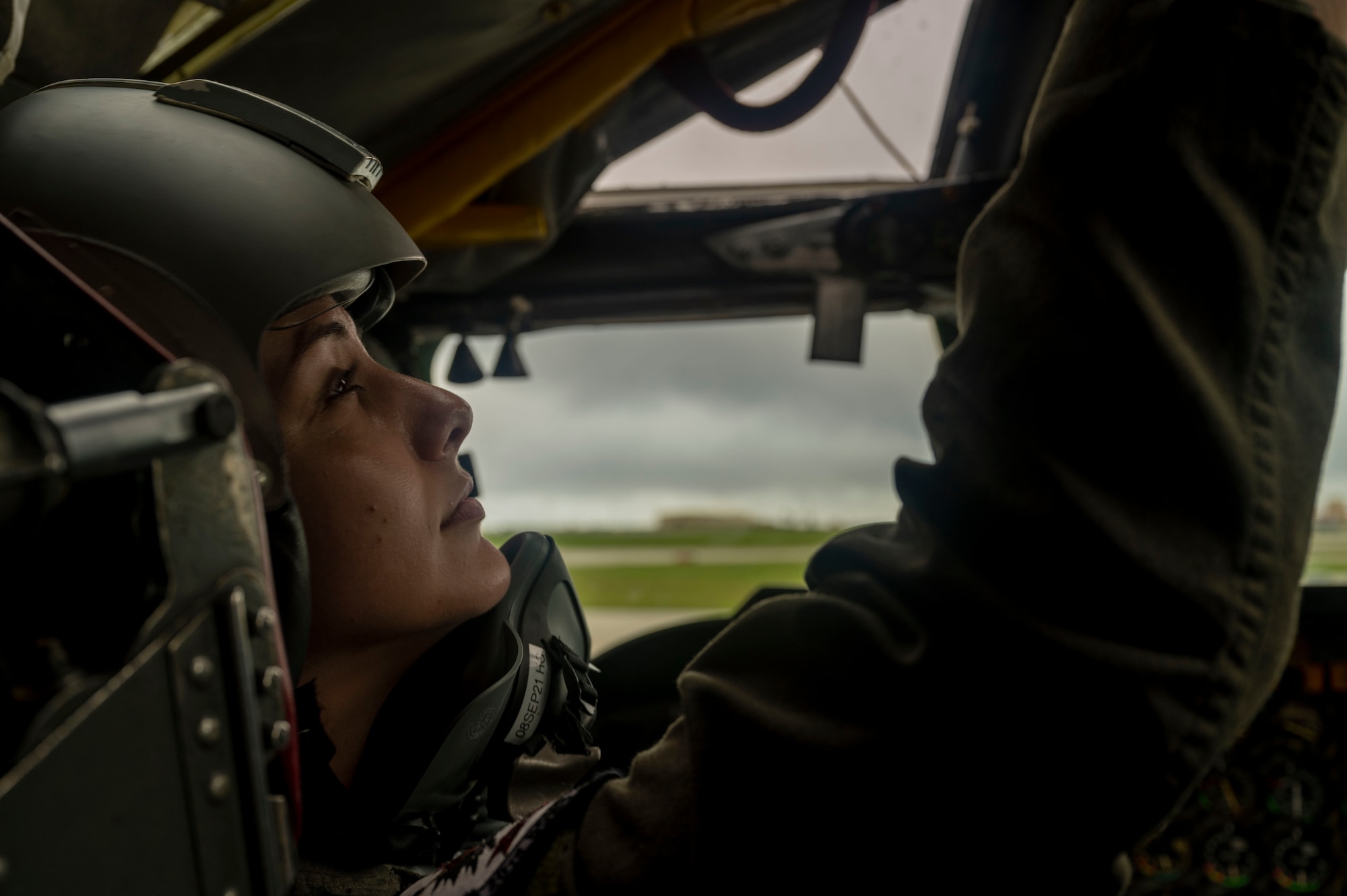 A U.S. Air Force B-52 Stratofortress aircrew member assigned to the 20th Bomb Squadron, Barksdale Air Force Base, Louisiana, prepares to take off August 31, 2021, at Andersen Air Force Base, Guam. This deployment allows aircrew and support personnel to conduct theater integration and to improve bomber interoperability with allies and partners. (U.S. Air Force photo by Senior Airman Charles T. Fultz)