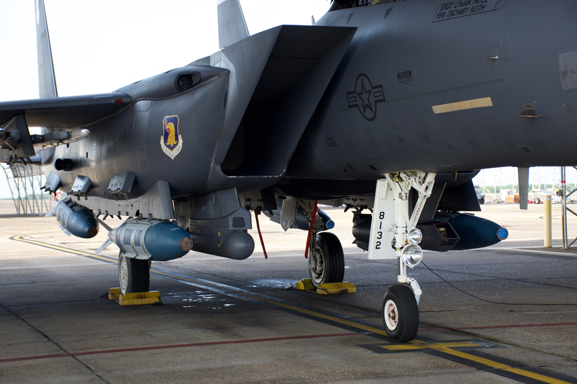 Three F-15E Strike Eagles from the 85th Test and Evaluation Squadron supported a test as part of the QUICKSINK Joint Capability Technology Demonstration on Aug. 26, 2021.  (U.S. Air Force photo by 1st Lt Lindsey Heflin)