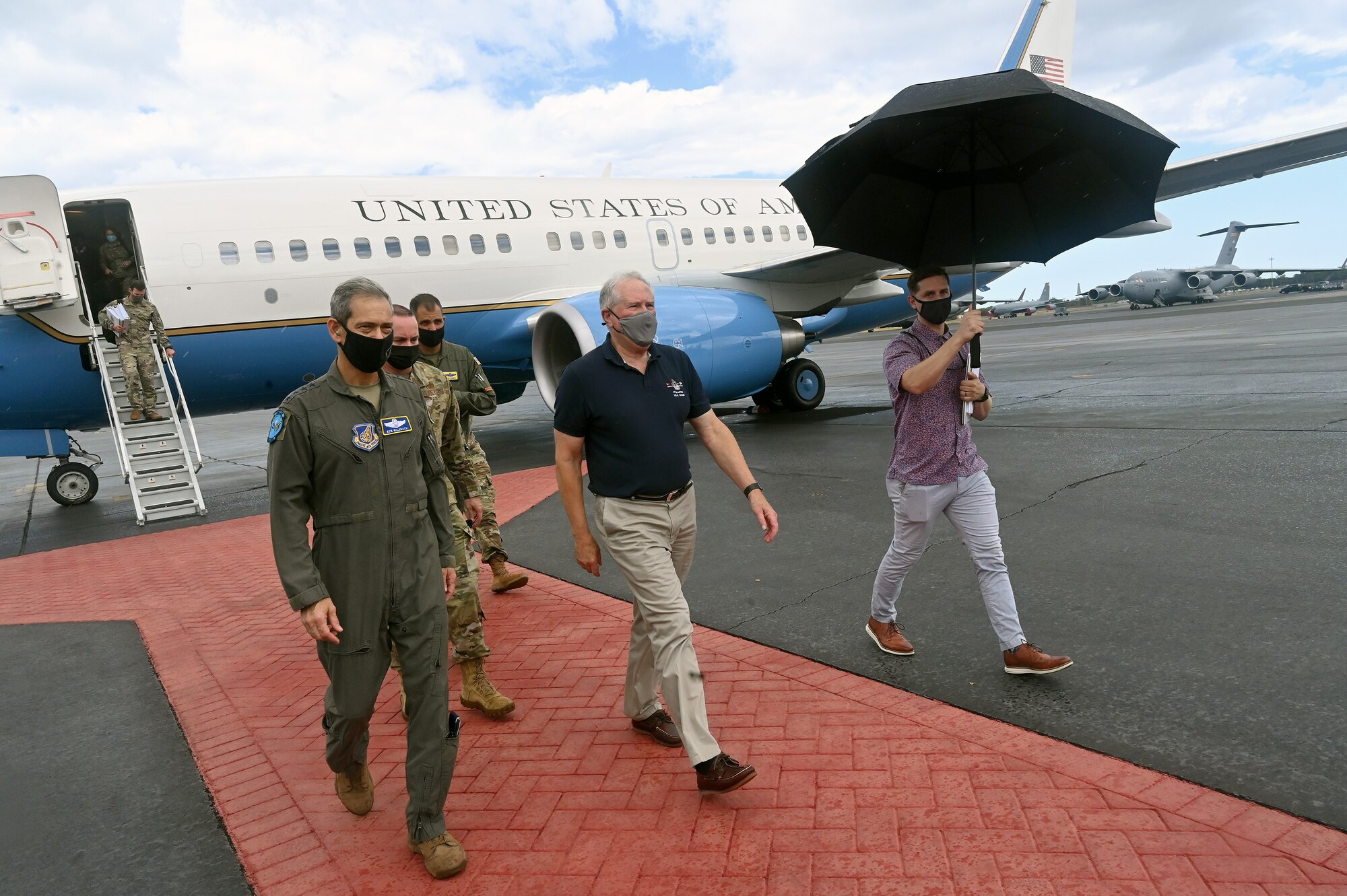 Secretary of the Air Force Frank Kendall walks with Gen. Ken Wilsbach, Pacific Air Forces commander after arriving at Joint Base Pearl Harbor-Hickam, Hawaii, Aug. 16, 2021. During the visit, Kendall emphasized the importance of diversity and inclusion, innovation, Airmen readiness, and embracing U.S. relationships with allies and partners to ensure a free and open Indo-Pacific region. (U.S. Air Force photo by Wayne Clark)