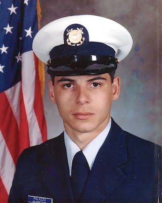 Official Coast Guard photograph of Petty Officer 1st Class Jeffrey Palazzo early in his Coast Guard career. (U.S. Coast Guard)