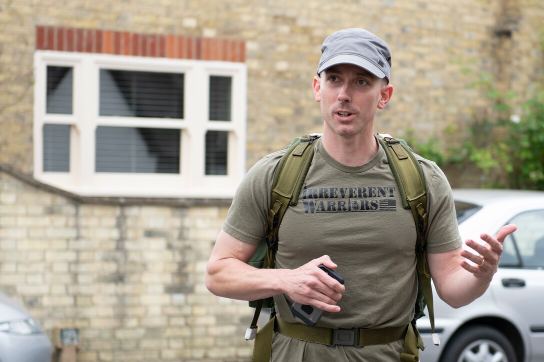 U.S. and U.K. veterans and active-duty military members from across the United Kingdom join together to train for the Irreverent Warriors Silkies Hike in Hemingford Grey, United Kingdom, Aug. 21, 2021. (U.S. Air Force photo by Senior Airman Jennifer Zima)