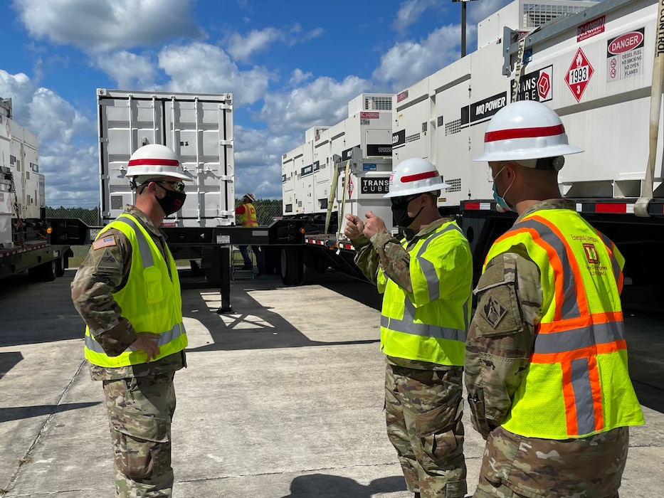 U.S. Army Corps of Engineer (USACE) Vicksburg District Commander Col. Robert Hilliard and Deputy District Engineer Ms. Pat Hemphill, met with USACE team members with the Tulsa and Mobile districts as well as the Charlie Company, 249th Engineer Battalion (Prime Power) at the Hurricane Ida Staging Area, Camp Shelby, Mississippi, Aug. 31, 2021.