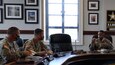 Leaders from the 2nd Battalion, 1st Security Force Assistance Brigade, left, listen to Maj. Gen. William L. Thigpen, right, the U.S. Army South commanding general, during Operation Alamo Shield Mission Prep II at the U.S. Army South Headquarters Sept. 1. Operation Alamo Shield Mission Prep is an Army South-led academics program that increases regional awareness, outlines and explains policy guidance, and highlights lessons learned from previous Security Force Assistance activities for rotating SFA teams. As the Joint Forces Land Component Command for U.S. Southern Command, U.S. Army South serves as the higher headquarters for the Security Force Assistance teams in the USSOUTHCOM area of responsibility, as they use their unique set of skills, experience and advanced technology to train and advise partner nations in the region.