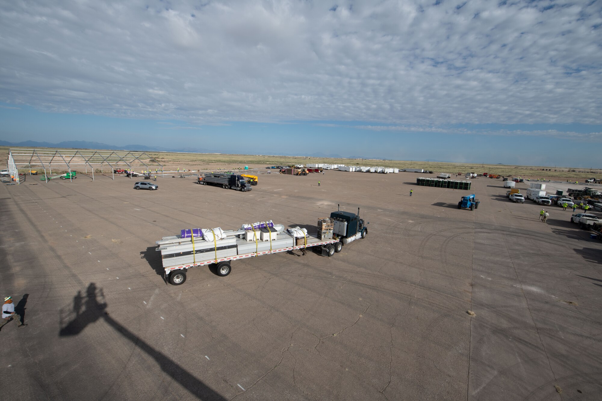 The area designated for the future Afghan personnel housing facility can be seen during construction in support of Operation Allies Welcome, Aug. 29, 2021, on Holloman Air Force Base, New Mexico. The Department of Defense, through U.S. Northern Command, and in support of the Department of Homeland Security, is providing transportation, temporary housing, medical screening, and general support for up to 50,000 Afghan evacuees at suitable facilities, in permanent or temporary structures, as quickly as possible. This initiative provides Afghan personnel essential support at secure locations outside Afghanistan. (U.S. Air Force photo by Staff Sgt. Christopher S. Sparks)