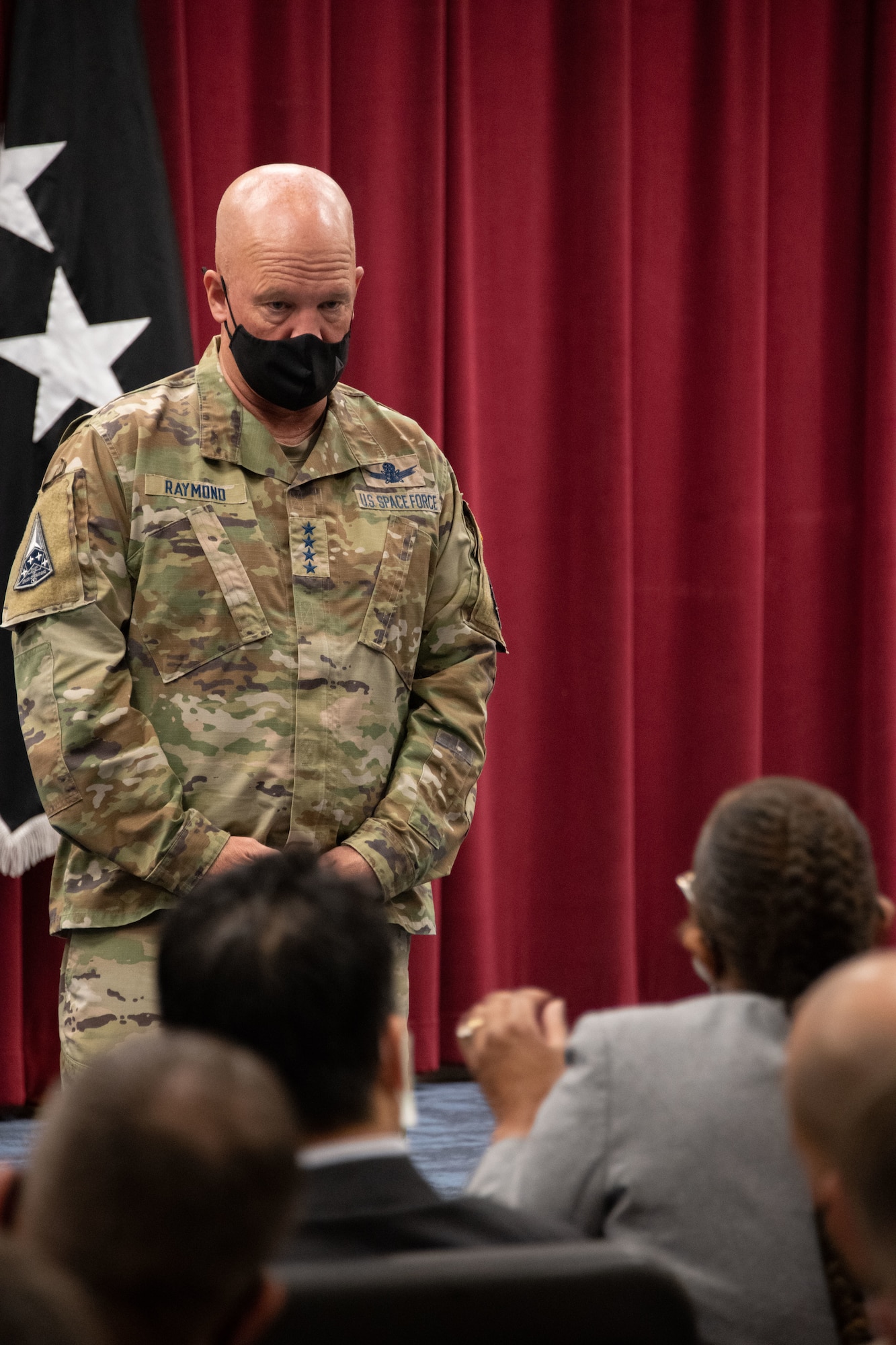 Maxwell AFB, Ala. – U.S. Space Force Chief of Space Operations Gen. John W.  “Jay” Raymond, discusses USSF, Space Training and Readiness Command, and common space issues faced by America and partner nations with Air Command and Staff College’s Schriever Space Scholars and Air War College’s West Space Seminar, Sep. 1, 2021. Raymond visited Air University schools and the staff of Space Training and Readiness Command’s Space Delta 13. (U.S. Air Force photo by Melanie Rodgers Cox)