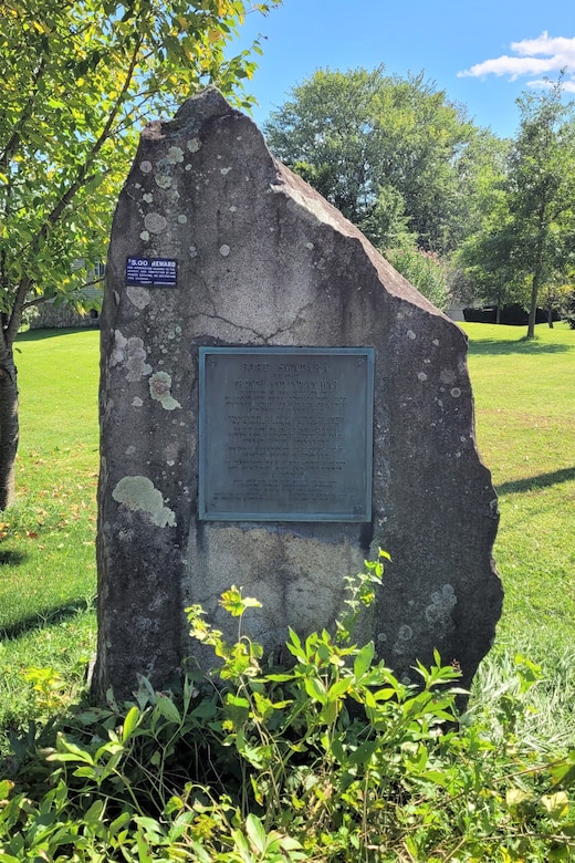 A monument marking the approximate location of Fort Swatara -- a military fortification used during the French and Indian War -- is located just east of present-day Fort Indiantown Gap, Pa. (Photo by Brad Rhen)