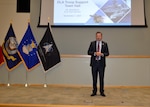 DLA Vice Director Brad Bunn answers employee questions during a town hall he hosted while visiting DLA Philadelphia, September 1, 2021, for the first time in his current role. Employees attended the event in-person and virtually.