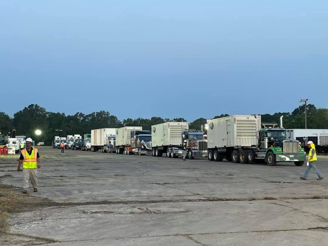 Four FEMA emergency power generators on their way to the Thibodaux Regional Medical Center in Thibodaux, Louisiana.