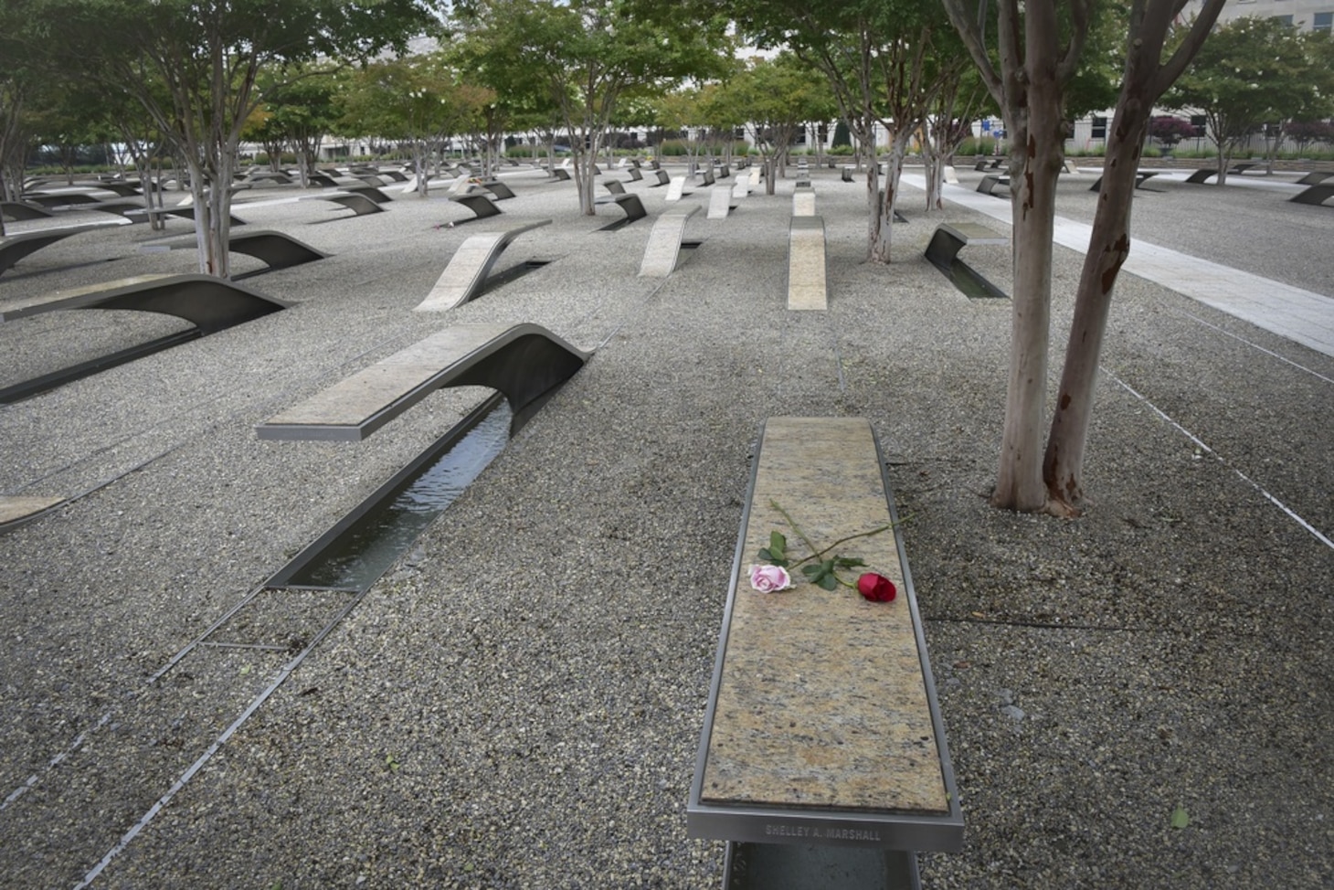 Memorial units are shown at the National 9/11 Pentagon Memorial.