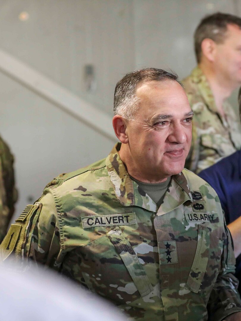 U.S. Army Lt. Gen Paul T. Calvert, Combined Joint Task Force Operation Inherent Resolve (CJTF-OIR) commander, greets ambassadors of joint partner nations during Ambassadors' Day in Baghdad, Iraq.