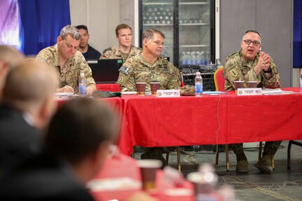 U.S. Army Lt. Gen. Paul T. Calvert, Combined Joint Task Force Operation Inherent Resolve (CJTF-OIR) commander, speaks to Ambassadors of joint partner nations during Ambassadors' Day in Baghdad, Iraq.