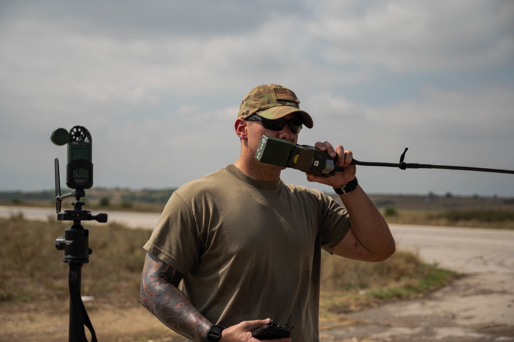 Airman communicates windspeed to air traffic controller.