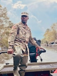 While on a high-water boat mission to conduct wellness checks on residents in Maurepas, Louisiana, Spc. Gemini Jack (pictured) and Spc. Jacob Hawkins from the 1020th Engineer Vertical Construction Company, 527th Engineer Battalion, 225th Engineer Brigade, rescued an elderly cancer patient Sept. 1, 2021.