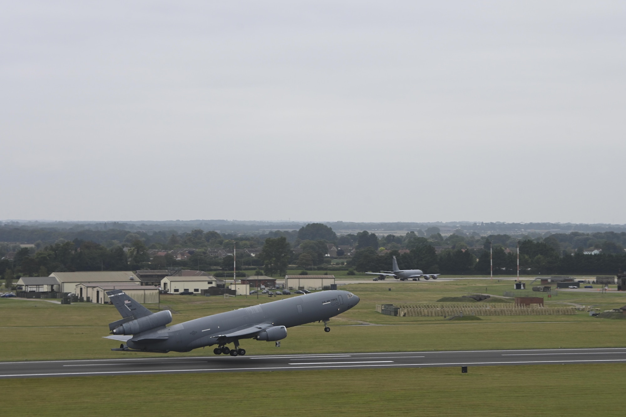 A U.S. Air Force KC-10 Extender aircraft assigned to the 60th Air Mobility Wing, Travis Air Force Base, California, takes off from Royal Air Force Mildenhall, England, Sept. 2, 2021. RAF Mildenhall served as a staging area for KC-10s assisting in the evacuation of Afghanistan during Operation Allies Refuge. (U.S. Air Force photo by Senior Airman Joseph Barron)