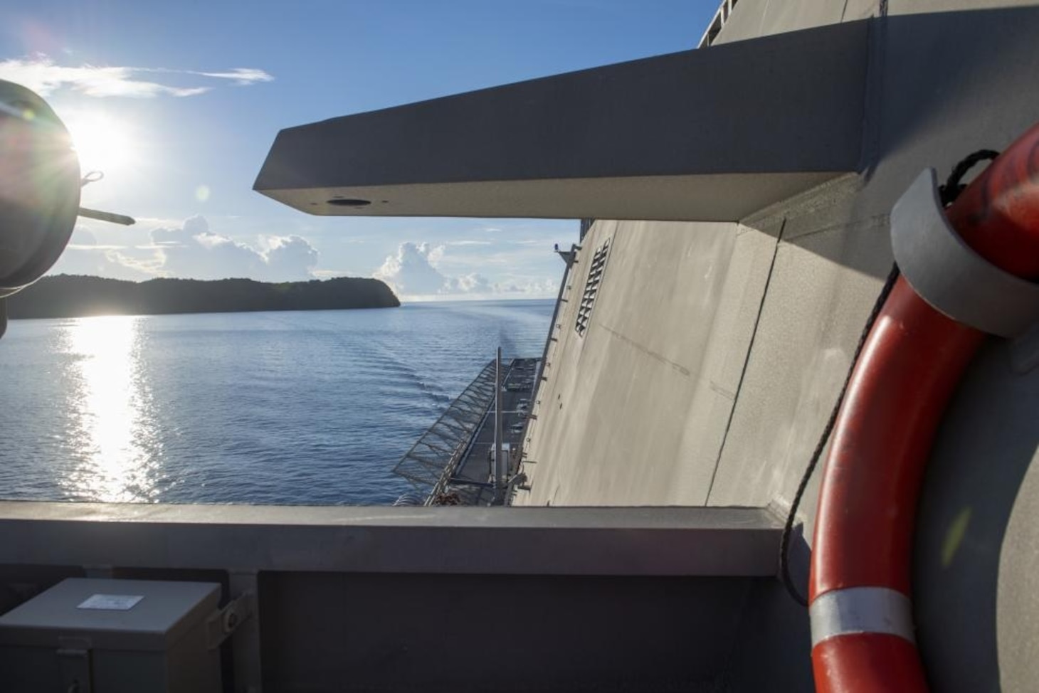 PALAU (Sept. 2, 2021) Independence-variant littoral combat ship USS Jackson (LCS 6) transits into Palau. Jackson, part of Destroyer Squadron Seven, is on a rotational deployment in the U.S. 7th Fleet area of operation to enhance interoperability with partners and serve as a ready-response force in support of a free and open Indo-Pacific region. (U.S. Navy photo by Mass Communication Specialist 3rd Class Kelsey S. Culbertson)