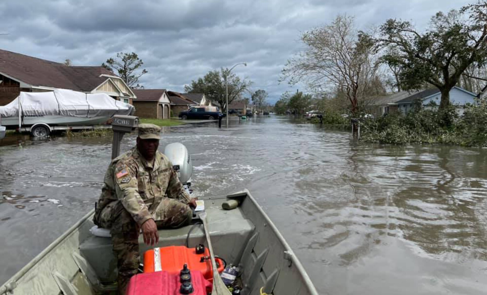 Louisiana National Guardsmen with the 922nd Engineer Vertical Construction Company helped rescue 135 people and four dogs in the flooded community of LaPlace, Louisiana, in the aftermath of Hurricane Ida, which made landfall in south Louisiana Aug. 29, 2021.