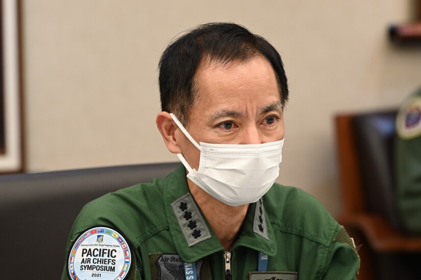 Koku-Jieitai (Japan Air Self-Defence Force) Gen. Shunji Izutsu, JASDF chief of staff, speaks during a bilateral meeting during Pacific Air Chiefs Symposium 2021 (PACS-21) at Joint Base Pearl Harbor-Hickam, Hawaii, Aug. 31, 2021. Air chiefs from 15 countries participated in PACS-21 which aims to strengthen alliances and partnerships throughout the Indo-Pacific region.