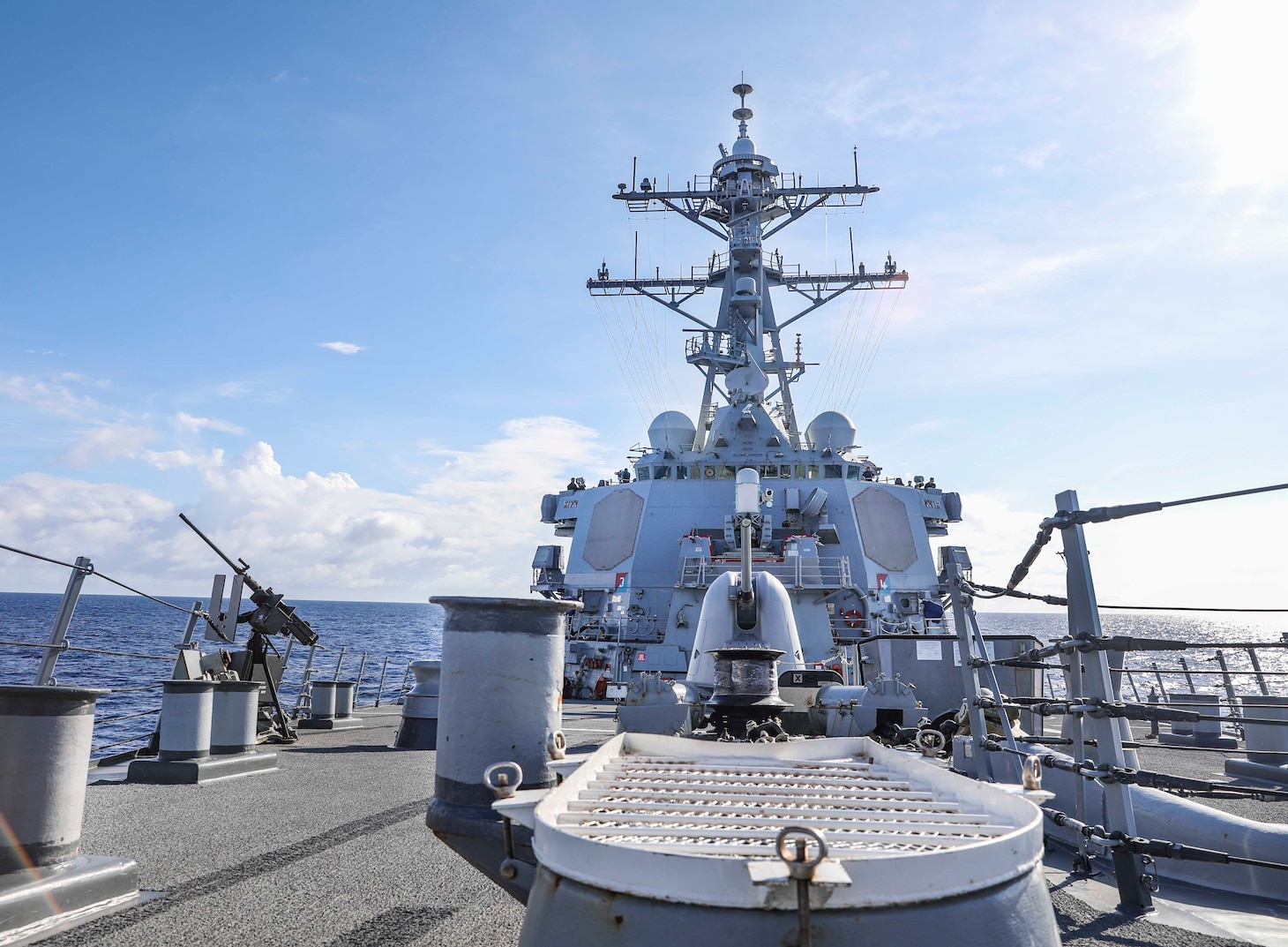 SOUTH CHINA SEA (Sept. 08, 2021) The Arleigh Burke-class guided-missile destroyer USS Benfold (DDG 65) sails through the South China Sea while conducting routine underway operations. Benfold is forward-deployed to the U.S. 7th Fleet area of operations in support of a free and open Indo-Pacific. (U.S. Navy photo by Mass Communication Specialist 1st Class Deanna C. Gonzales)