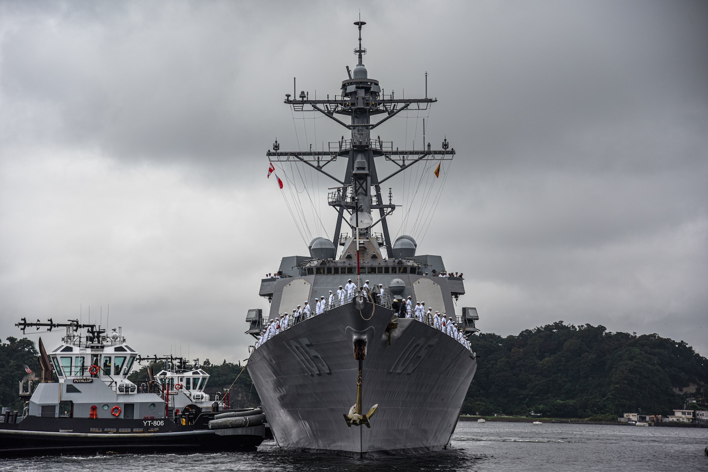 YOKOSUKA, Japan (Sept. 8, 2021) The Arleigh Burke-class guided-missile destroyer USS Dewey (DDG 105) arrives at Commander, Fleet Activities Yokosuka as one of the newest additions to Commander, Task Force (CTF) 71/Destroyer Squadron (DESRON) 15. Dewey is assigned to CTF 71/DESRON 15, the Navy’s largest forward-deployed DESRON and the U.S. 7th Fleet’s principle surface force. (U.S. Navy photo by Mass Communication Specialist 3rd Class Zenaida Roth)