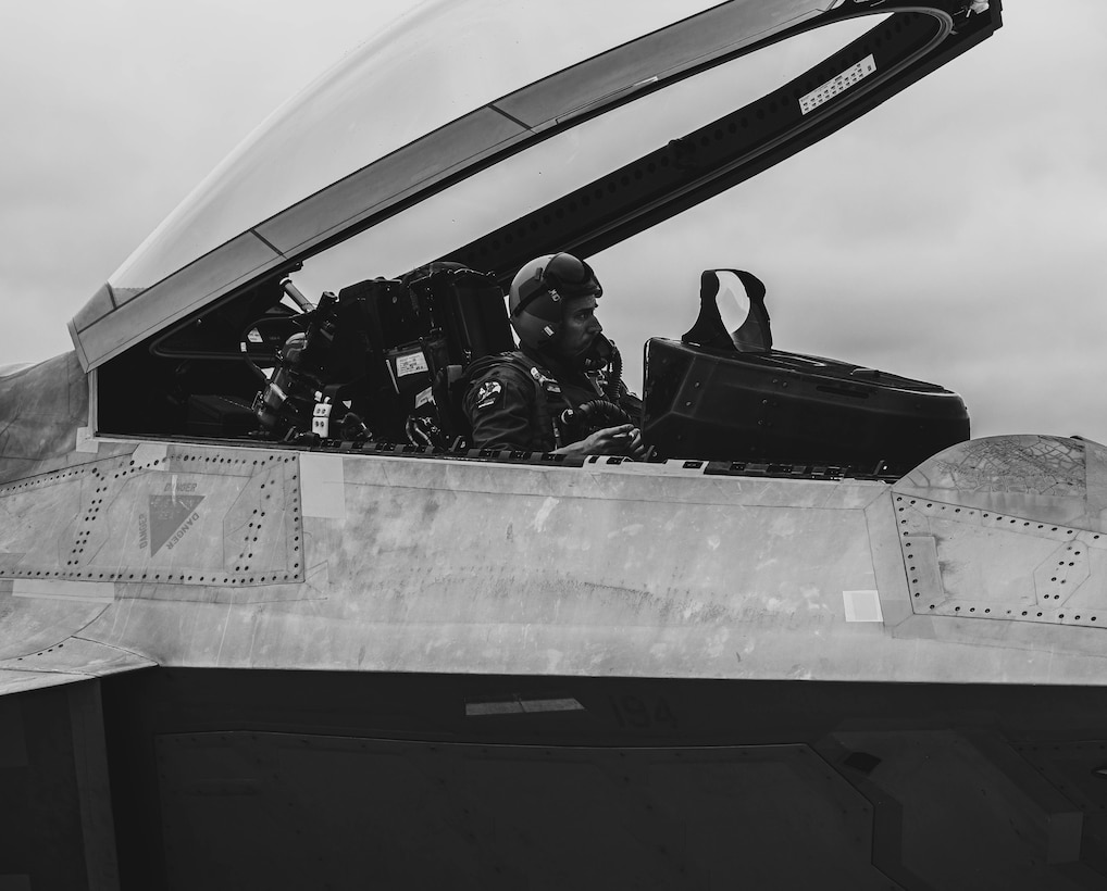 A pilot sits in a jet.