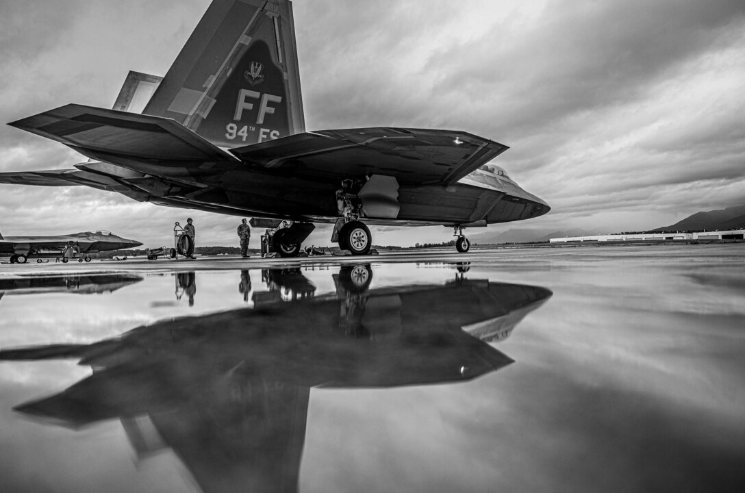 A jet sits on the flightline.