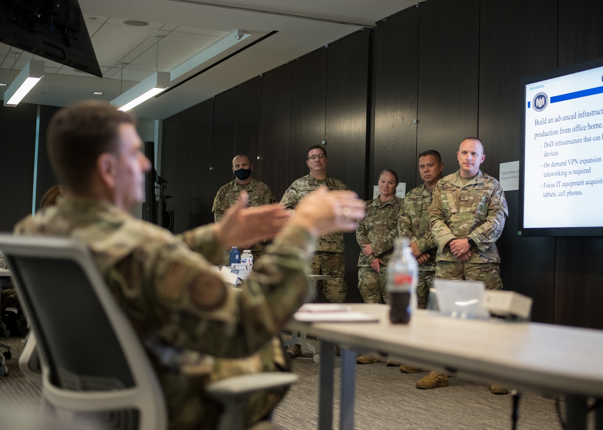 U.S. Air Force Lt. Gen. Michael A. Loh, director, Air National Guard (ANG), provides feedback to students on their capstone project during the Senior Noncommissioned Officer Enhancement Course at the ANG Readiness Center at Joint Base Andrews, Maryland, July 15, 2021. The first course of its kind, the curriculum is designed to empower and inspire senior enlisted leaders stationed across the 50 states, three territories, and District of Columbia to accelerate force-wide improvements and positive change. (U.S. Air National Guard photo by Tech. Sgt. Morgan R. Whitehouse)