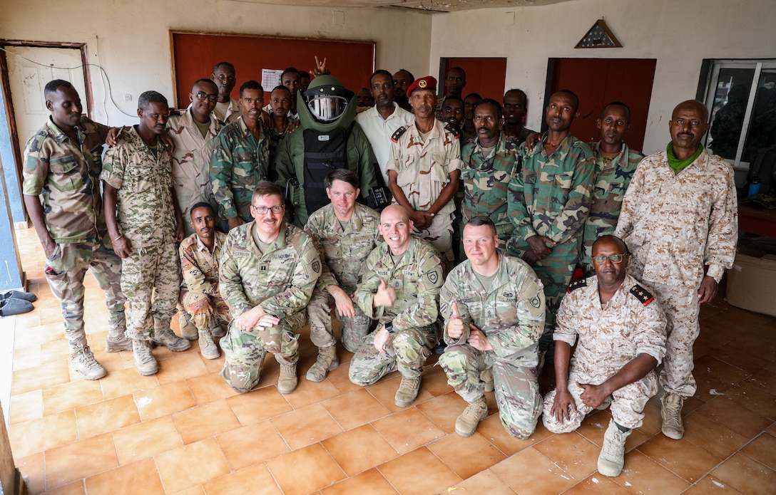 Kentucky National Guard Engineers with the 577th Sapper Company and 123rd Airlift Wing, traveled more than 15,000 miles to Camp Lemonier, Djibouti to conduct training with the Djiboutian military de-mining company as a part of the State Partnership Program (SPP) August 19 – 29, 2021.